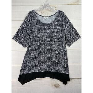 Shannon Ford NY Top Womens 2X Black White Jersey Knit 1/2 Sleeve Tunic Stretch